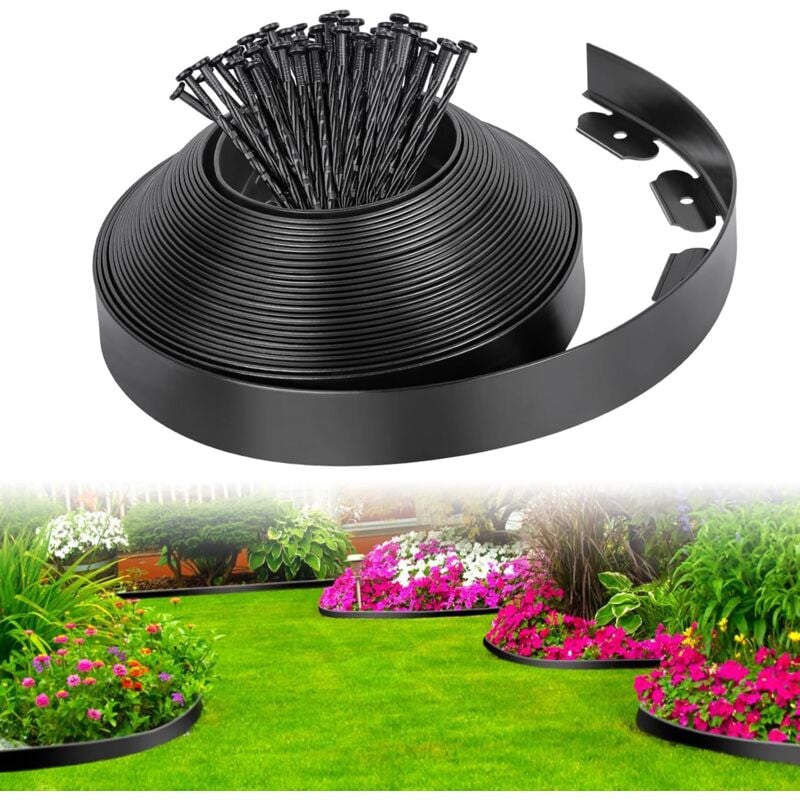 foto del prodotto bordatura da giardino in plastica nera da 10 m con 30 picchetti bordatura da giardino flessibile resistente alle intemperie, bordatura flessibile per