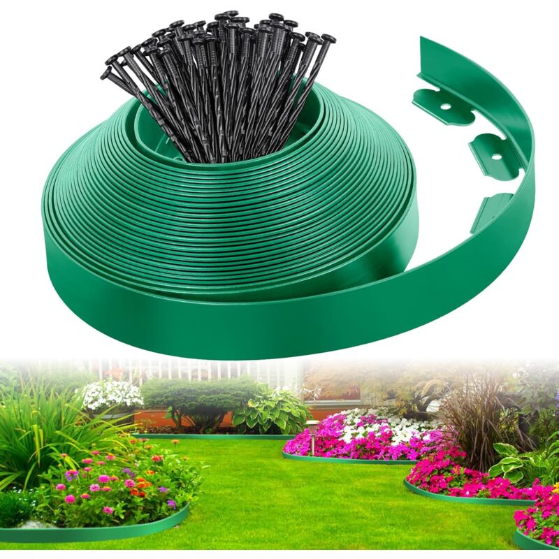 foto del prodotto bordatura da giardino in plastica verde da 10 m con 30 picchetti bordatura da giardino flessibile resistente alle intemperie, bordatura flessibile