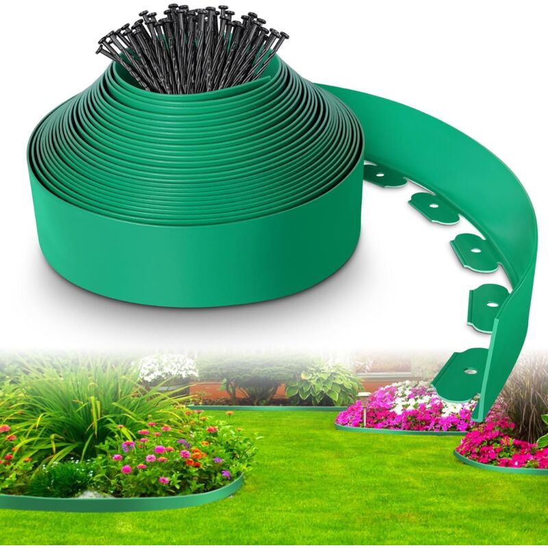 foto del prodotto bordatura per giardino esterna da 20 m in plastica verde con 60 picchetti bordatura flessibile per giardino resistente alle intemperie, bordatura