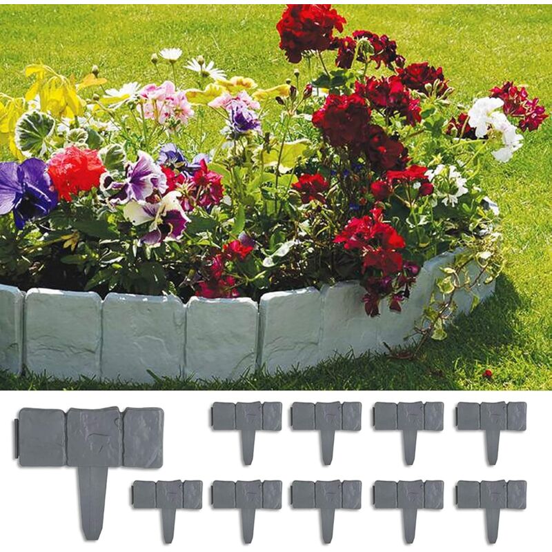 foto del prodotto bordatura per giardino forever speed da 2,5 m, effetto pietra, recinzione, bordo per prato, 10 pezzi, bordatura decorativa per giardino grigia