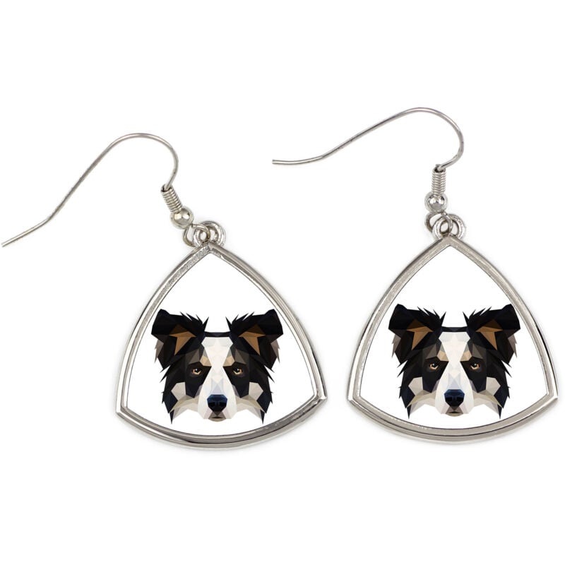foto del prodotto border collie orecchini con foto e scritta geometrica cane art dog