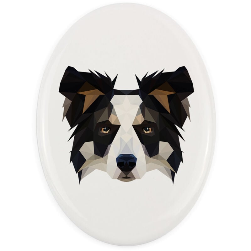 foto del prodotto border collie piatto con foto e iscrizione geometrica di art dog