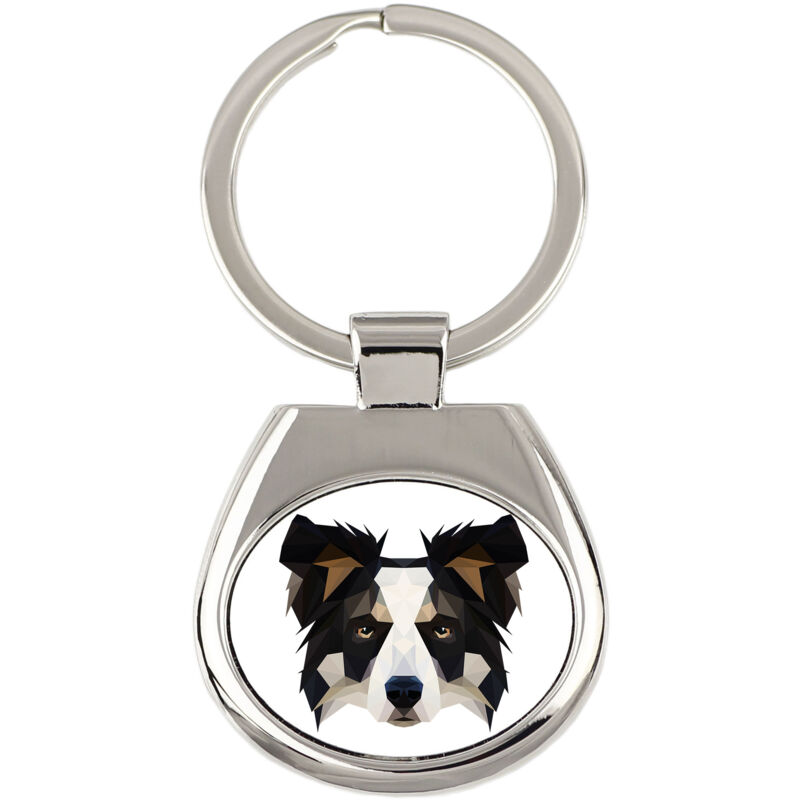 foto del prodotto border collie portachiavi geometrico con foto e scritta art dog