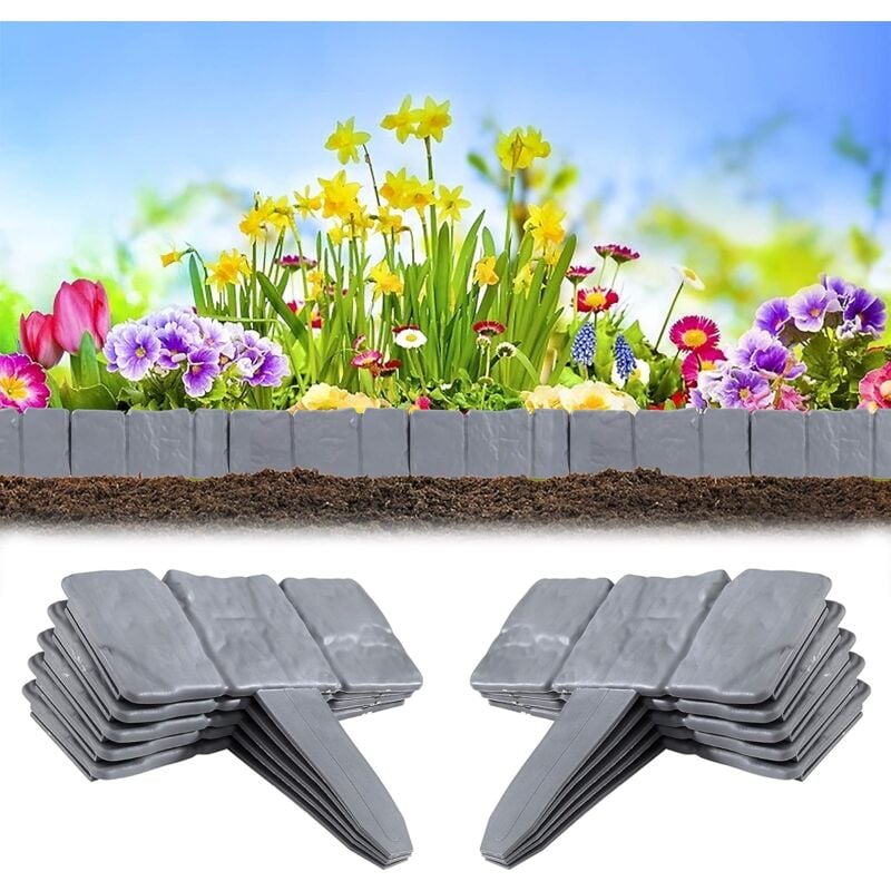 foto del prodotto bordi da giardino in plastica bordi per prato giardino recinzione per bordi in finta pietra per piante da giardino bordi per aiuole 10 pezzi grigio