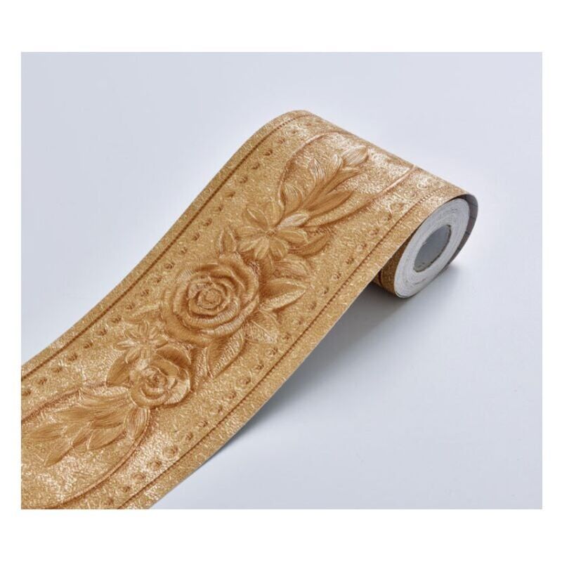 foto del prodotto bordo floreale autoadesivo per la decorazione della casa ideale per la cucina o il bagno 10,6 cm x 5 m, oro