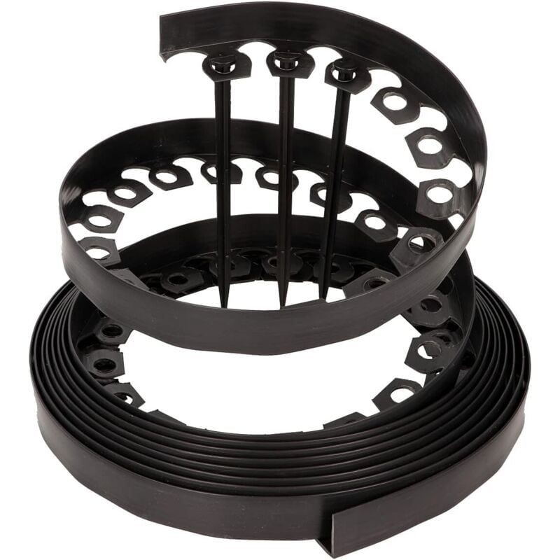 foto del prodotto bordo giardino flessibile, bordi aiuole plastica, con 30 chiodi di fissaggio, lunghezza 10m, altezza 5cm, nero
