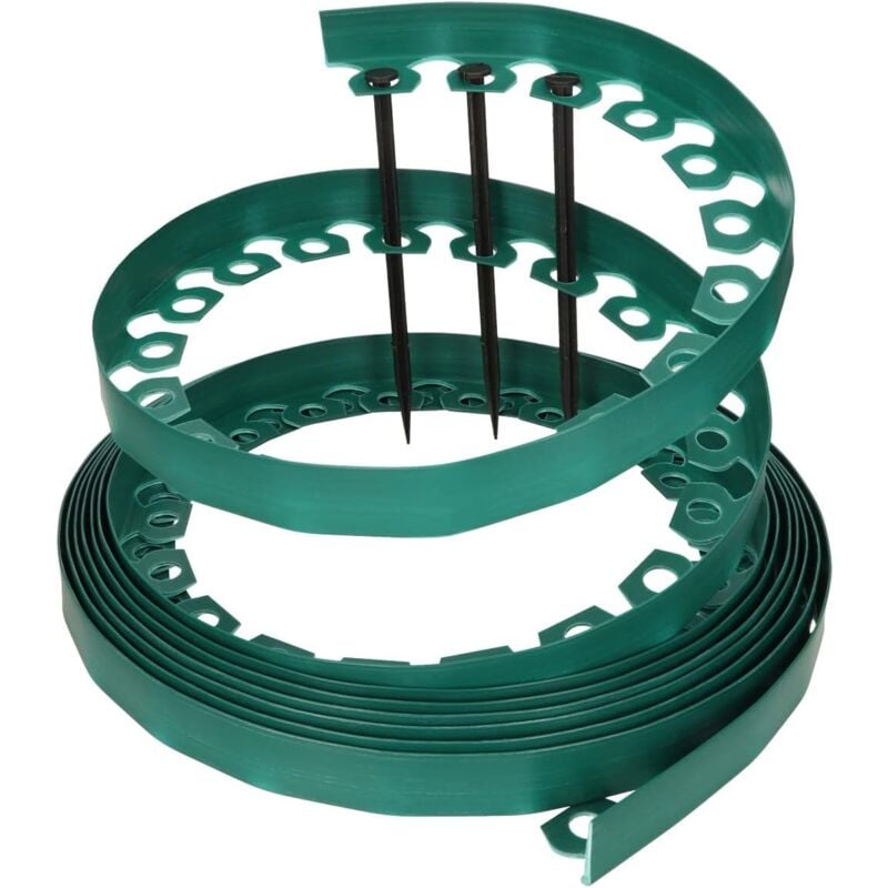 foto del prodotto bordo giardino flessibile, bordi aiuole plastica, con 30 chiodi di fissaggio, lunghezza 10m, altezza 5cm, verde