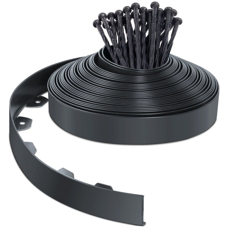 foto del prodotto bordo giardino flessibile, bordi aiuole plastica, con 40 chiodi di fissaggio, 20m, antracite vounot