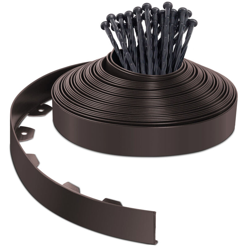 foto del prodotto bordo giardino flessibile, bordi aiuole plastica, con 40 chiodi di fissaggio, 20m, marrone vounot