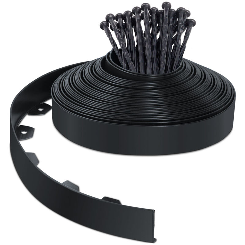 foto del prodotto bordo giardino flessibile, bordi aiuole plastica, con 40 chiodi di fissaggio, 20m, nero vounot