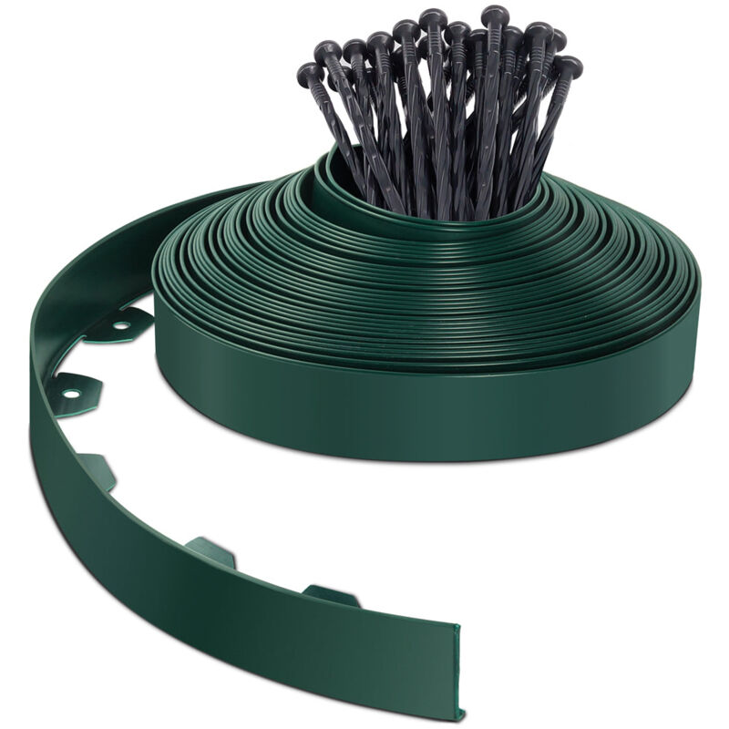 foto del prodotto bordo giardino flessibile, bordi aiuole plastica, con 40 chiodi di fissaggio, 20m, verde vounot