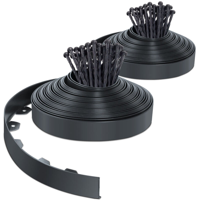 foto del prodotto bordo giardino flessibile, bordi aiuole plastica, con 80 chiodi di fissaggio, 40m, antracite vounot