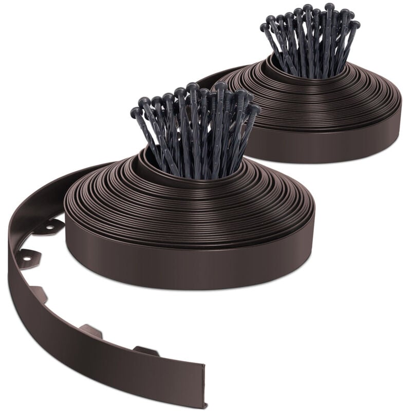 foto del prodotto bordo giardino flessibile, bordi aiuole plastica, con 80 chiodi di fissaggio, 40m, marrone vounot