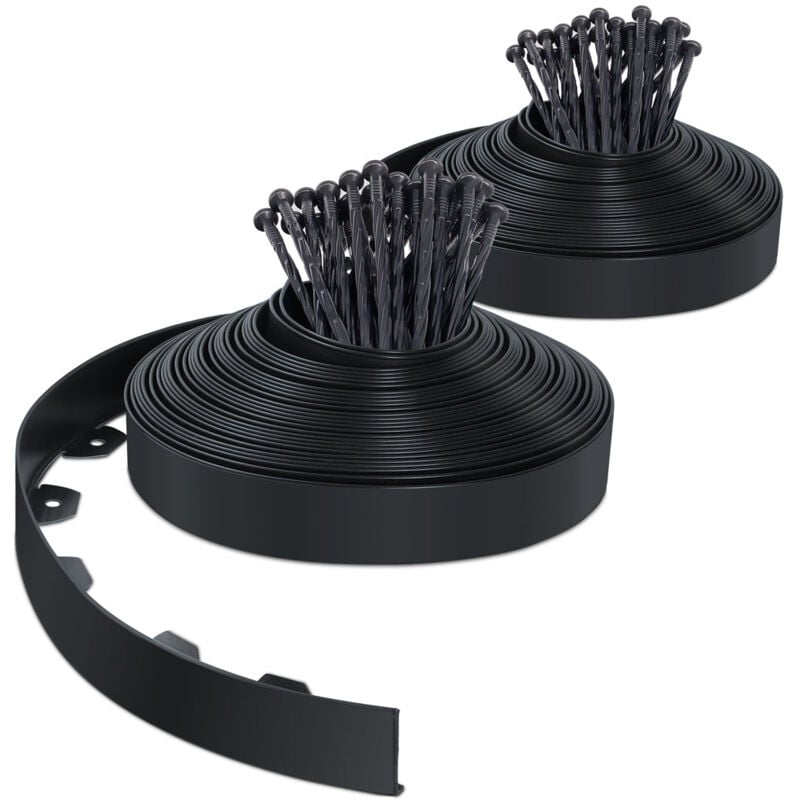 foto del prodotto bordo giardino flessibile, bordi aiuole plastica, con 80 chiodi di fissaggio, 40m, nero vounot