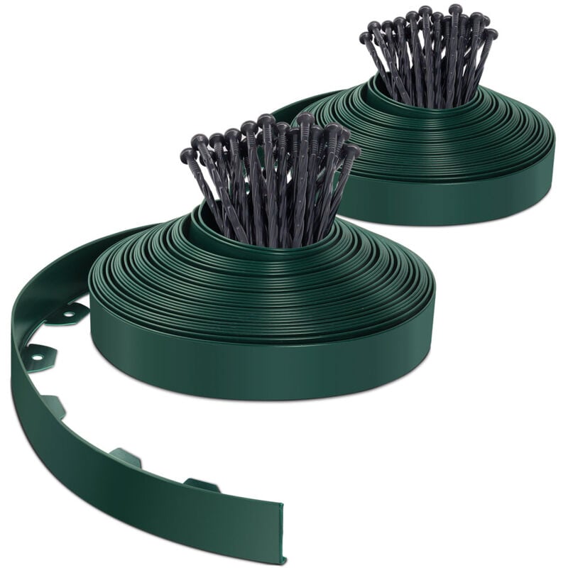 foto del prodotto bordo giardino flessibile, bordi aiuole plastica, con 80 chiodi di fissaggio, 40m, verde vounot