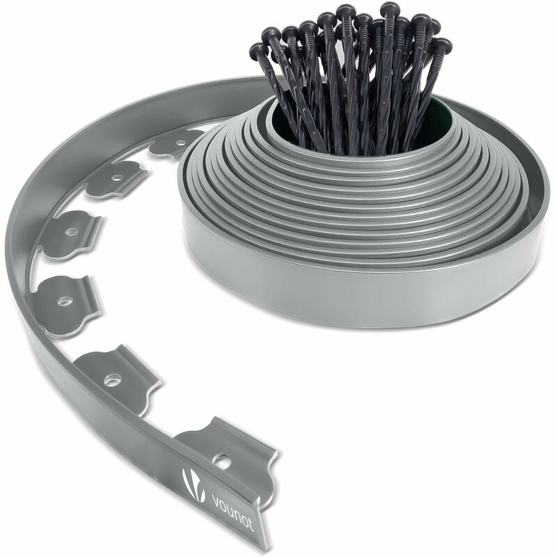 foto del prodotto bordo giardino flessibile con chiodi di fissaggio, bordi aiuole plastica, 10m, grigio vounot