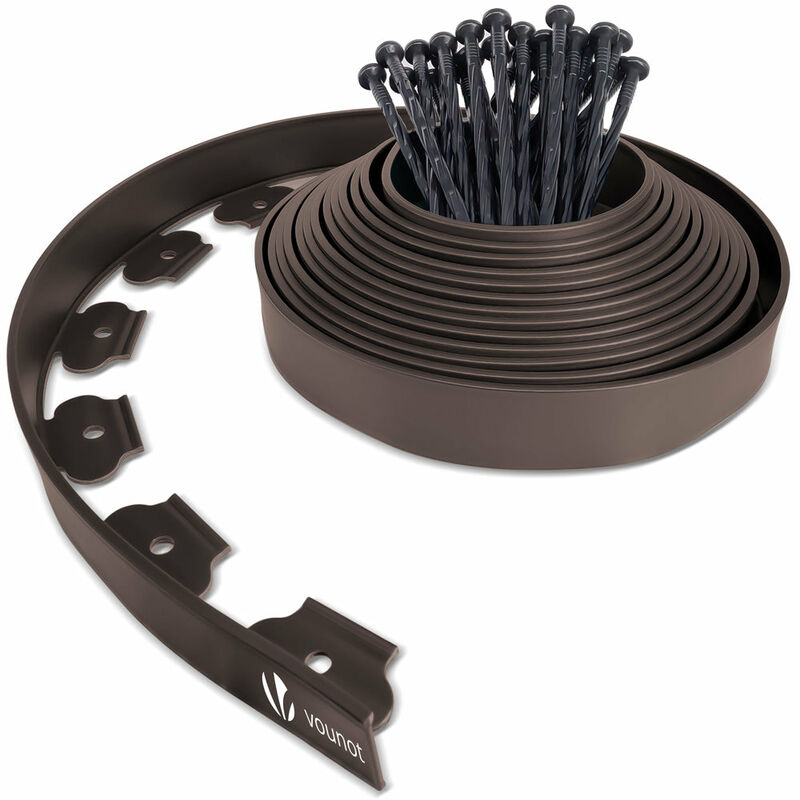 foto del prodotto bordo giardino flessibile con chiodi di fissaggio, bordi aiuole plastica, 10m, marrone vounot