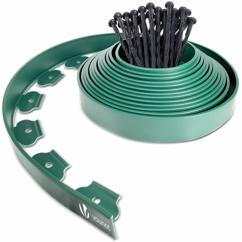 foto del prodotto bordo giardino flessibile con chiodi di fissaggio, bordi aiuole plastica, 10m, verde vounot