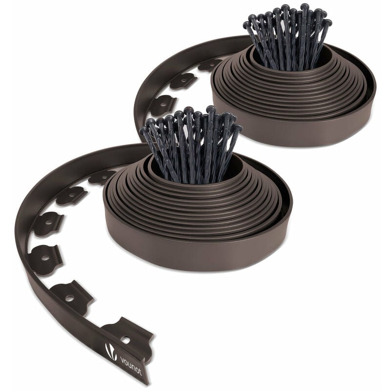 foto del prodotto bordo giardino flessibile con chiodi di fissaggio, bordi aiuole plastica, 20m, marrone vounot