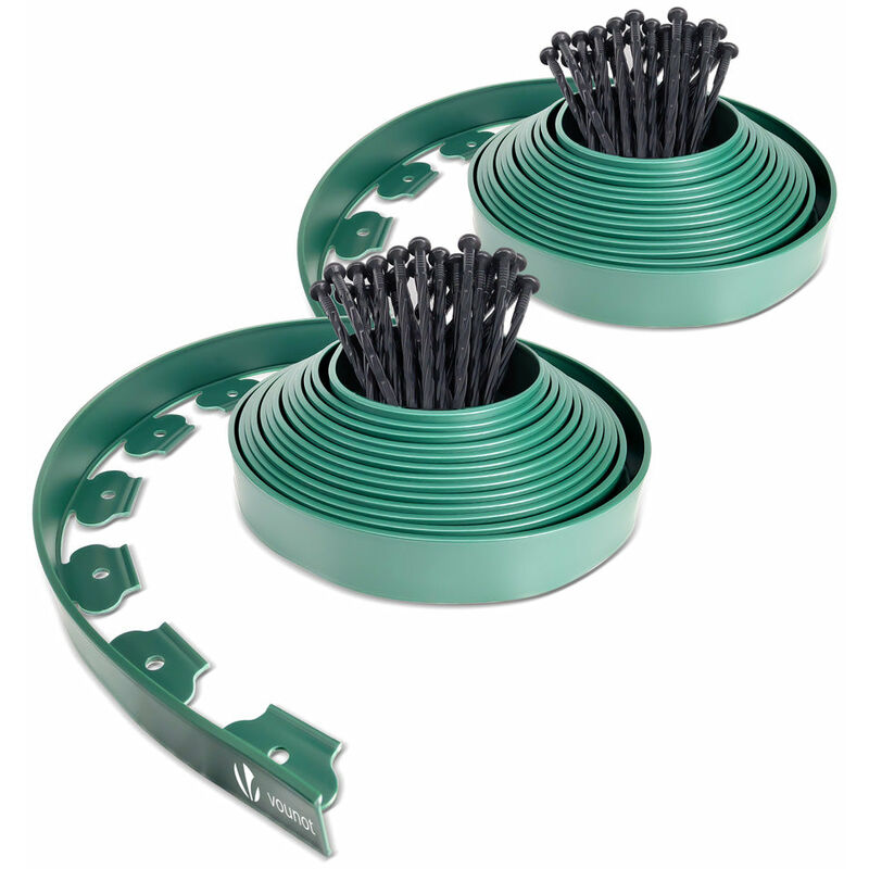foto del prodotto bordo giardino flessibile con chiodi di fissaggio, bordi aiuole plastica, 20m, verde vounot