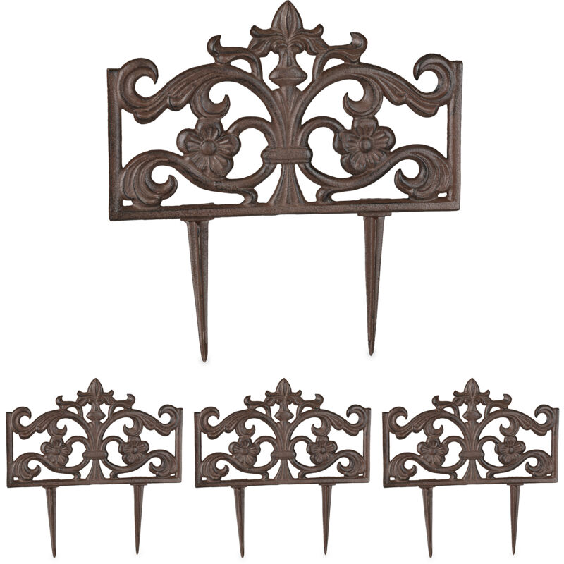 foto del prodotto bordo per aiuole, set da 4 recinzioni in ghisa per prato in giardino, hxl 37x36 cm, bordure vintage, marrone relaxdays