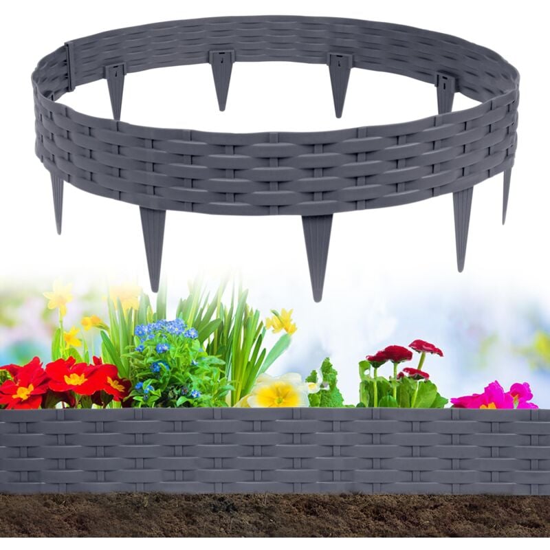 foto del prodotto bordo per prato in rattan 5x1m, plastica curvabile, decorativo, grigio 40 pezzi 40m 