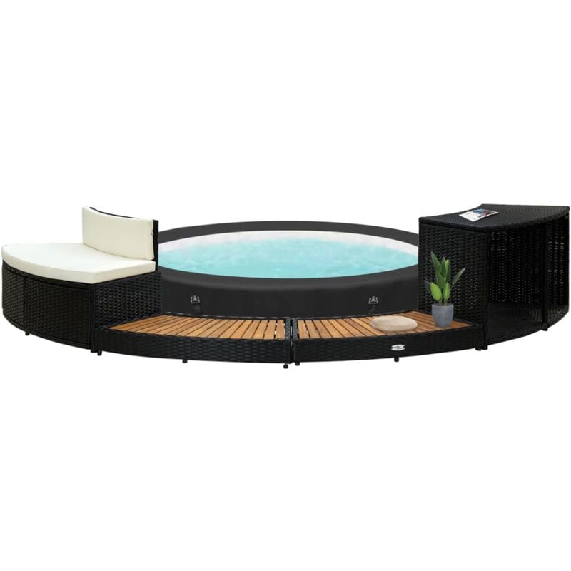 foto del prodotto bordo spa nero in polyrattan e legno d acacia vidaxl