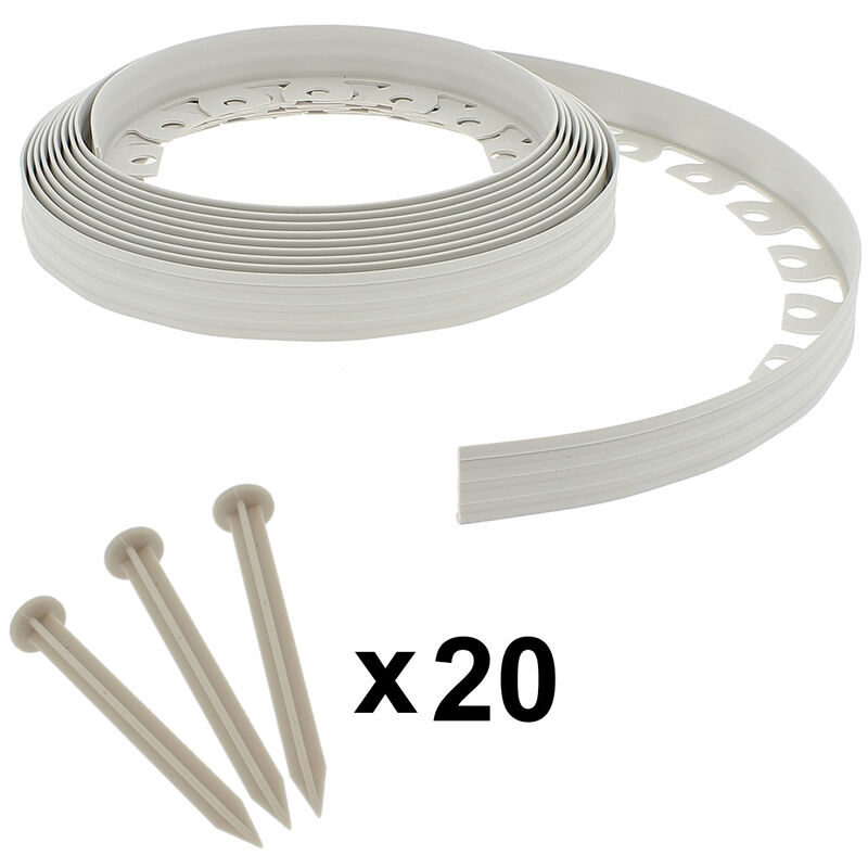 foto del prodotto bordura flessibile bianca per giardino 4 cm x 10 m con 20 picchetti di fissaggio