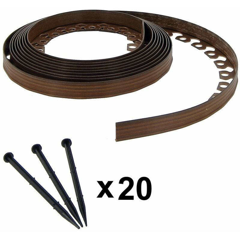 foto del prodotto bordura flessibile marrone per giardino 5 cm x 10 m con 20 picchetti di fissaggio