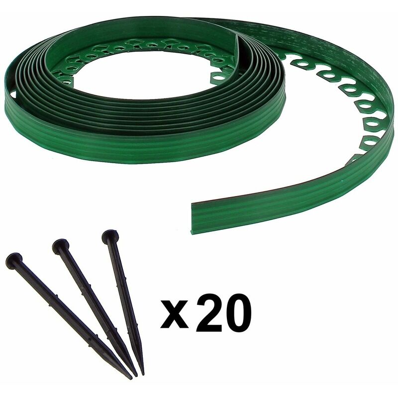 foto del prodotto bordura flessibile verde per giardino 5 cm x 10 m con 20 picchetti di fissaggio