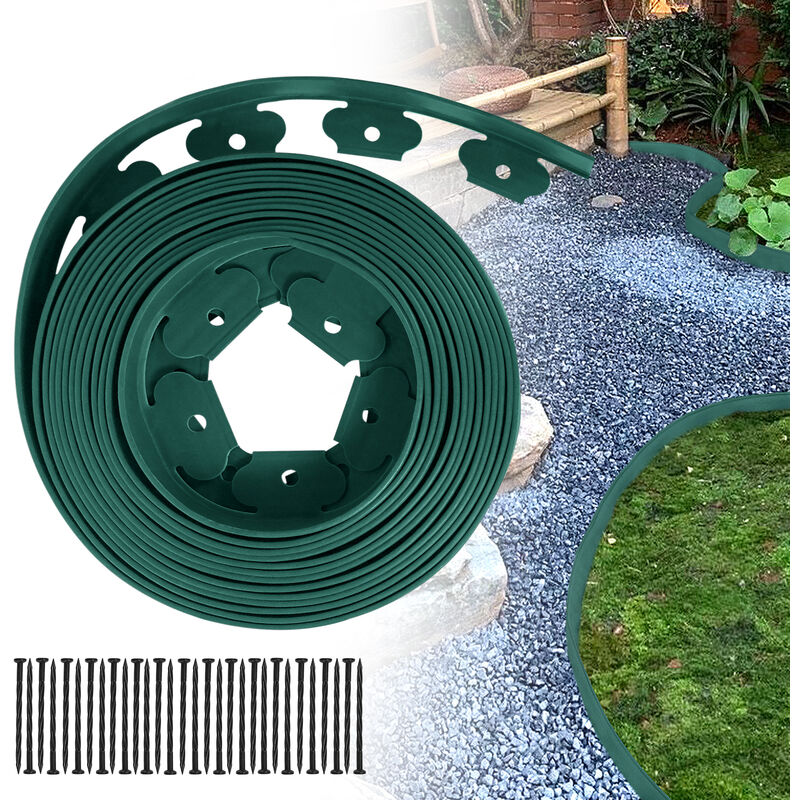 foto del prodotto bordure per aiuole e giardini 40m plastica bordi per prato flessibili sistema di barriera per le radici bordi con 120 chiodi di fissaggio, verde