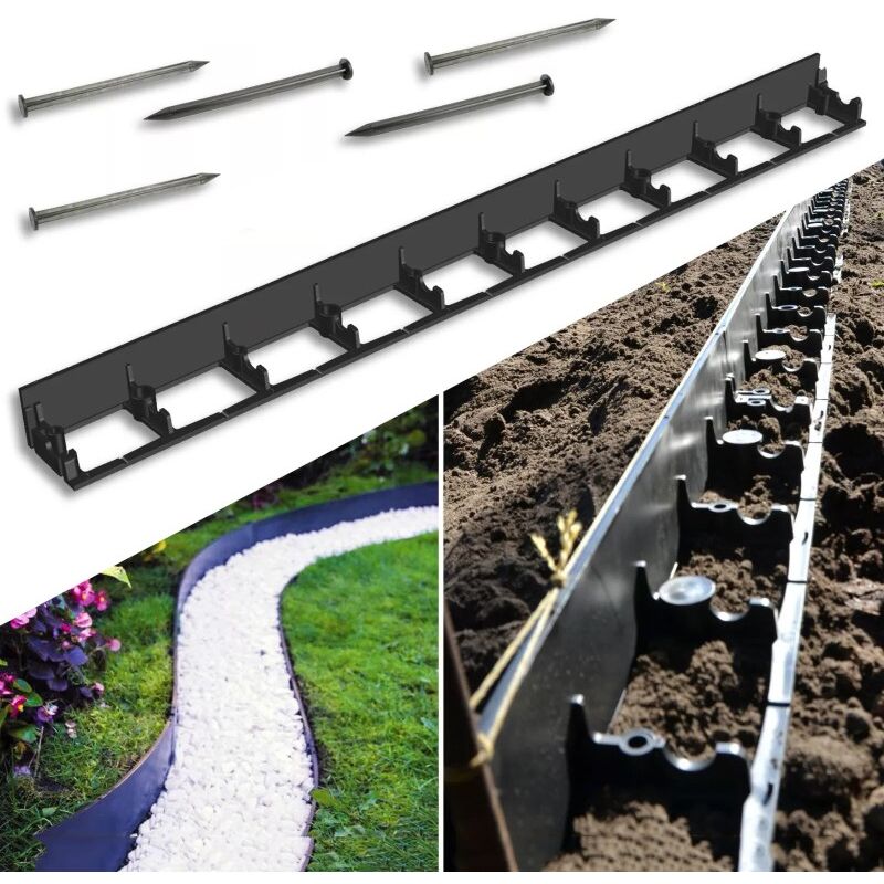 foto del prodotto bordure per aiuole flessibile h 4,5cm 10 pezzi lunghi 1 metro e 50 chiodi da 18 cm inclusi
