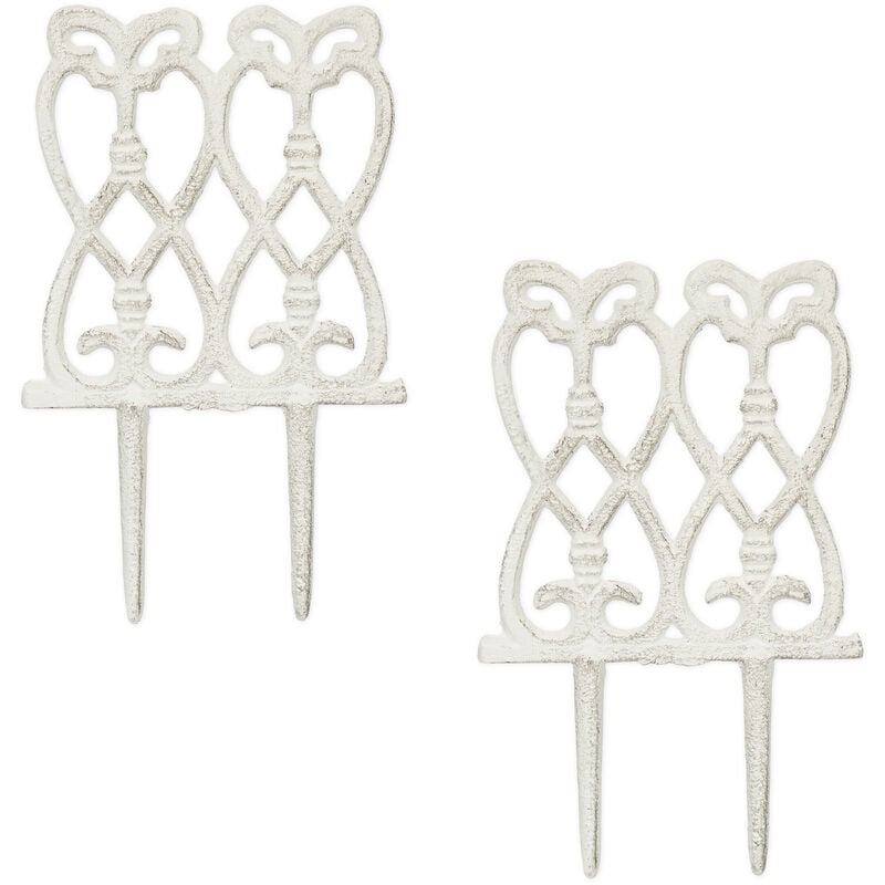 foto del prodotto bordure per aiuole, set 2, hxl 25x14,5 cm, recinzione per cortile e giardino, design in ghisa vintage, bianco relaxdays