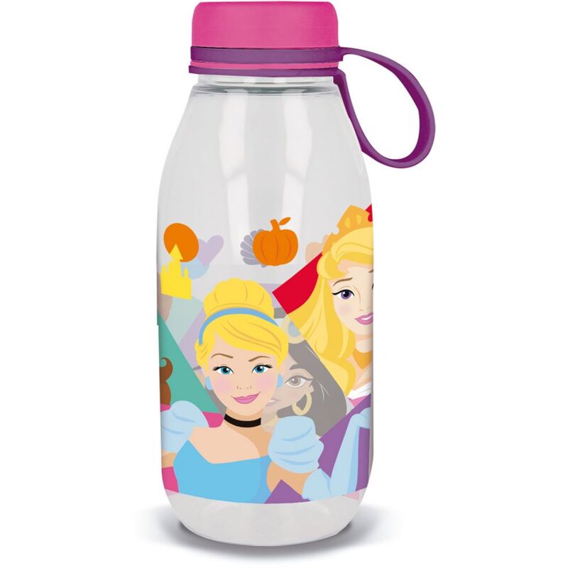foto del prodotto borraccia ecozen trasparente per bambine in tritan principesse cenerentola bella addormentata belle jasmine 460 ml con cappuccio e manico in silicone