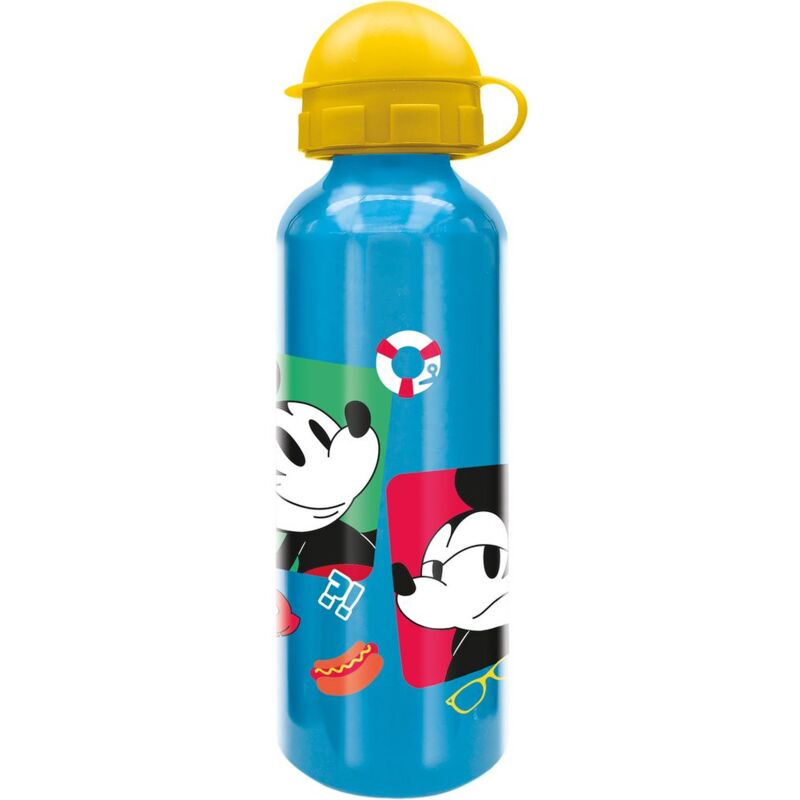 foto del prodotto borraccia in alluminio per bambini con grafica disney mickey mouse da 530 ml, con tappo di sicurezza svitabile e beccuccio, lavabile e riutilizzabile