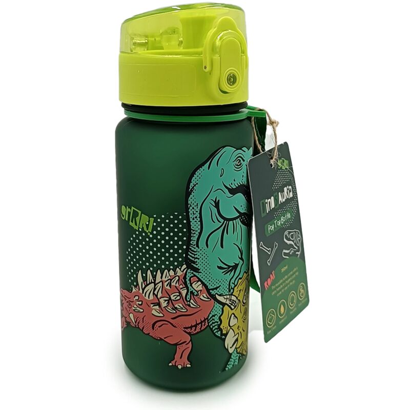 foto del prodotto borraccia infrangibile per bambini con apertura a scatto 350ml dinosauri dinosauria puckator