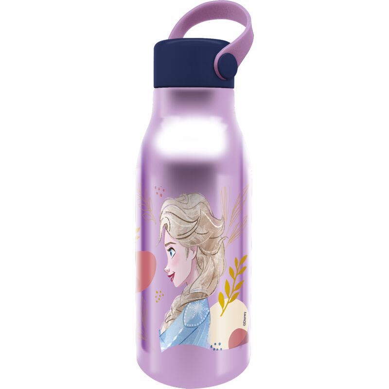 foto del prodotto borraccia lilla per bambine in alluminio frozen elsa e anna 760 ml con cappuccio e manico in silicone disney