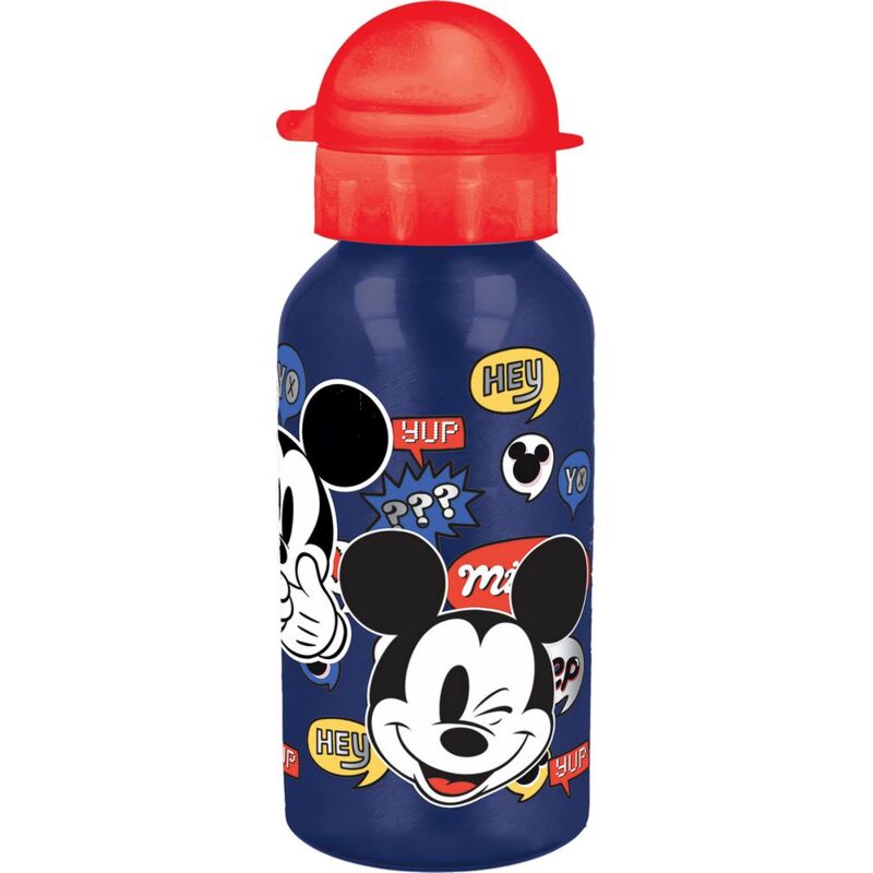 foto del prodotto borraccia originale disney mickey in alluminio per bambini da 500 ml riutilizzabile con becuccio e tappo di sicurezza per evitare gli schizzi.