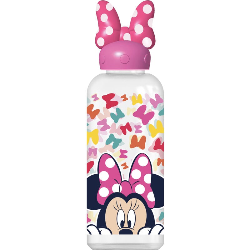 foto del prodotto borraccia originale disney minnie per bambine da 560 ml con coperchio decorato e con una figura 3d di personaggi amati dai bambini.
