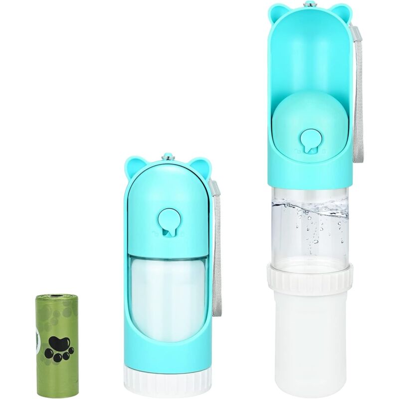 foto del prodotto borraccia per cani, borraccia per cani da 220 ml per gli spostamenti, borraccia per cani da esterno impermeabile con tazza per cibo per cani da 120