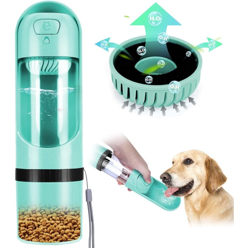 foto del prodotto borraccia per cani da esterno, borraccia per cani tre in uno a prova di perdite con borraccia per cani da 300 ml e scatola per alimenti da 150 ml,