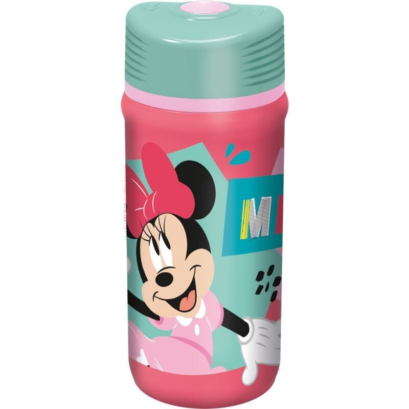 foto del prodotto borraccia rosa e azzurra in plastica per bambine minnie topolina 390 ml con chiusura antigoccia disney