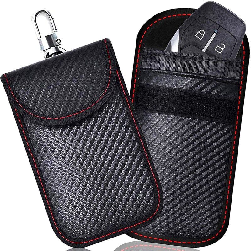 foto del prodotto borsa a marsupio anti rfid per auto con blocco del segnale faraday, 2 confezioni di sacchetti anti rfid per auto, custodia protettiva anti rfid in