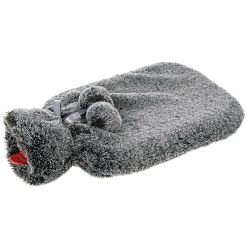 foto del prodotto borsa acqua calda 2 lt fodera in tessuto colorate con pom pom natale bizzotto colore antracite