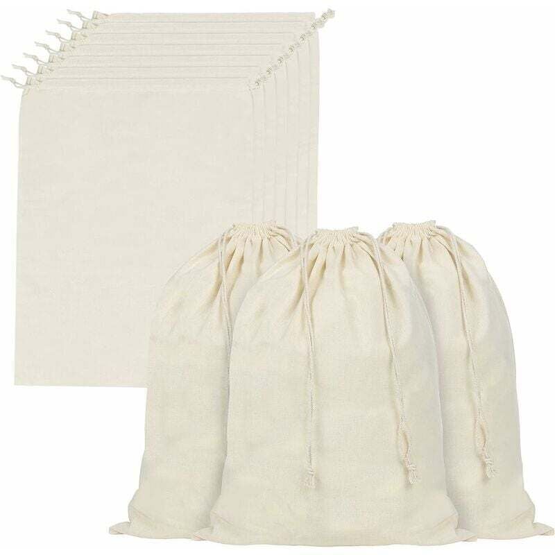 foto del prodotto borsa con coulisse in mussola di cotone con manici scorrevoli (confezione da 10) - - borsa riutilizzabile per verdure in tela vegetale, biodegradabile ed ecologica h686