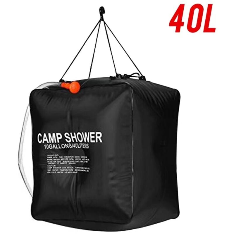 foto del prodotto borsa da doccia solare, borsa da doccia da campeggio da 40 litri con tubo flessibile per doccia, borsa da doccia solare da campeggio riscaldata ad