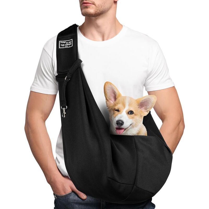 foto del prodotto borsa da trasporto per cani, borsa a tracolla regolabile per cani di piccola taglia, per cani gatti di taglia media fino a 7,5 kg, per esterni,