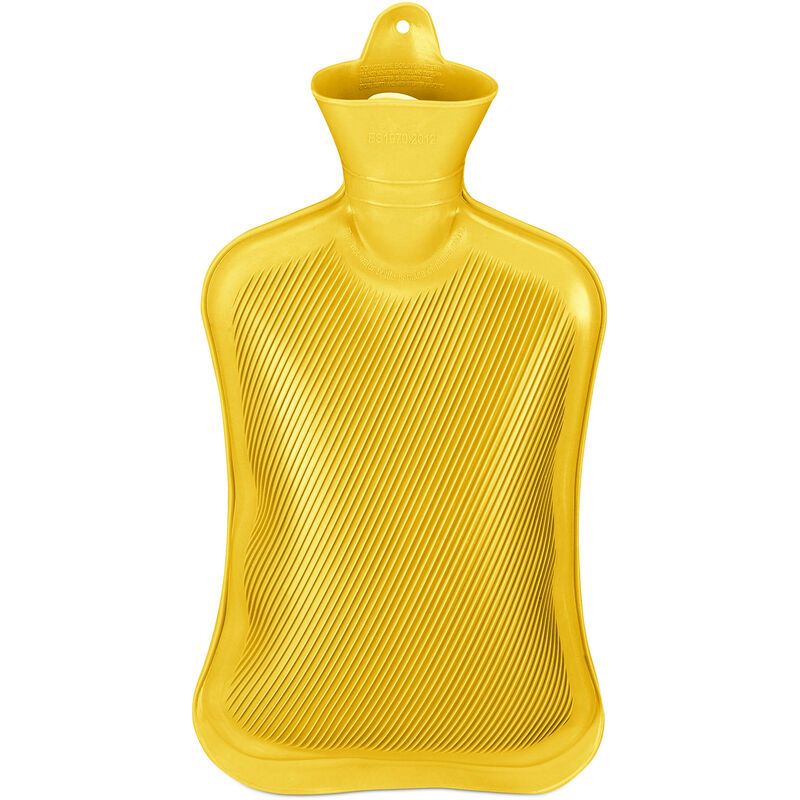foto del prodotto borsa dell acqua calda, boule scaldaletto da 2 l, hot water bottle, terapia adulti e bambini, gomma, giallo relaxdays