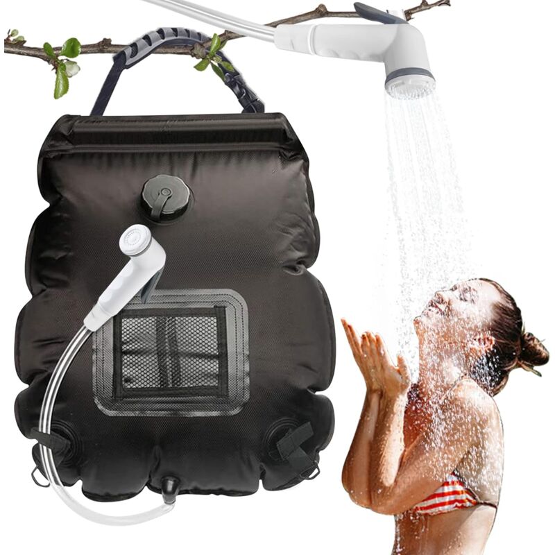 foto del prodotto borsa doccia solare da campeggio, doccia da viaggio da 20 litri con soffione, borsa doccia solare, borsa doccia pieghevole per esterni, temperatura