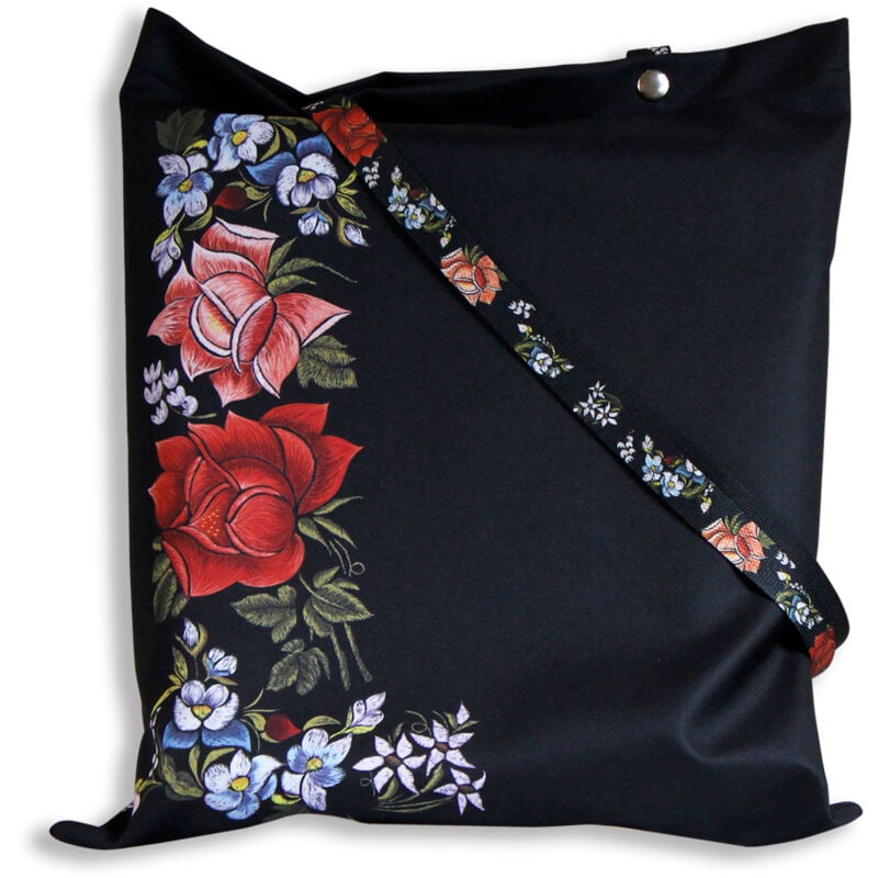 foto del prodotto borsa folk di owicz, rose, impregnata, nera